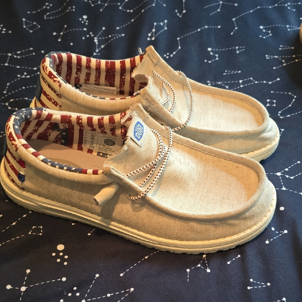 Hey Dude Men's Slip-On Sneakers in Beige with American Flag Lining